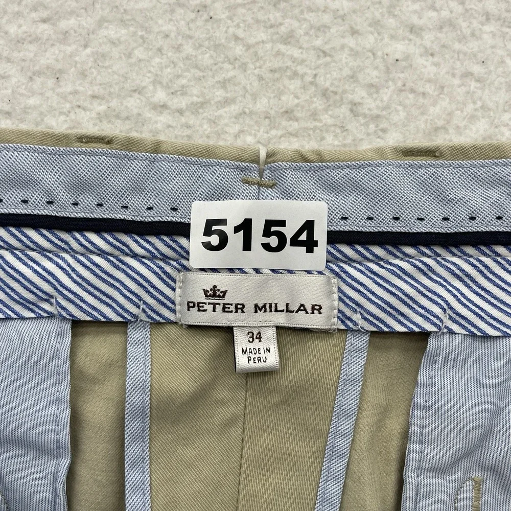 Peter Millar Chino Pants Mens 34x29.5 Pima Cotton Blend Stretch Golf Beige Khaki